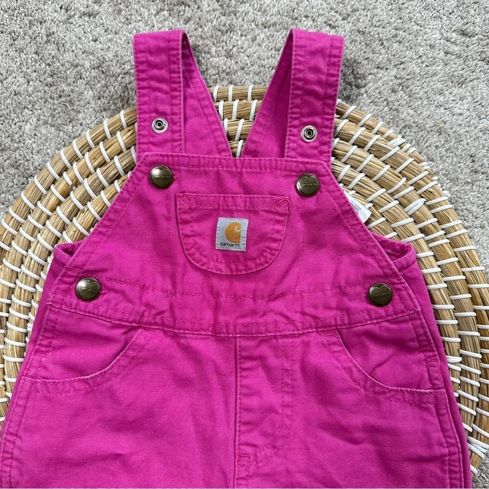 Carhartt Infant Baby Girl Bib Shortall Romper in Hot Pink Size 9M